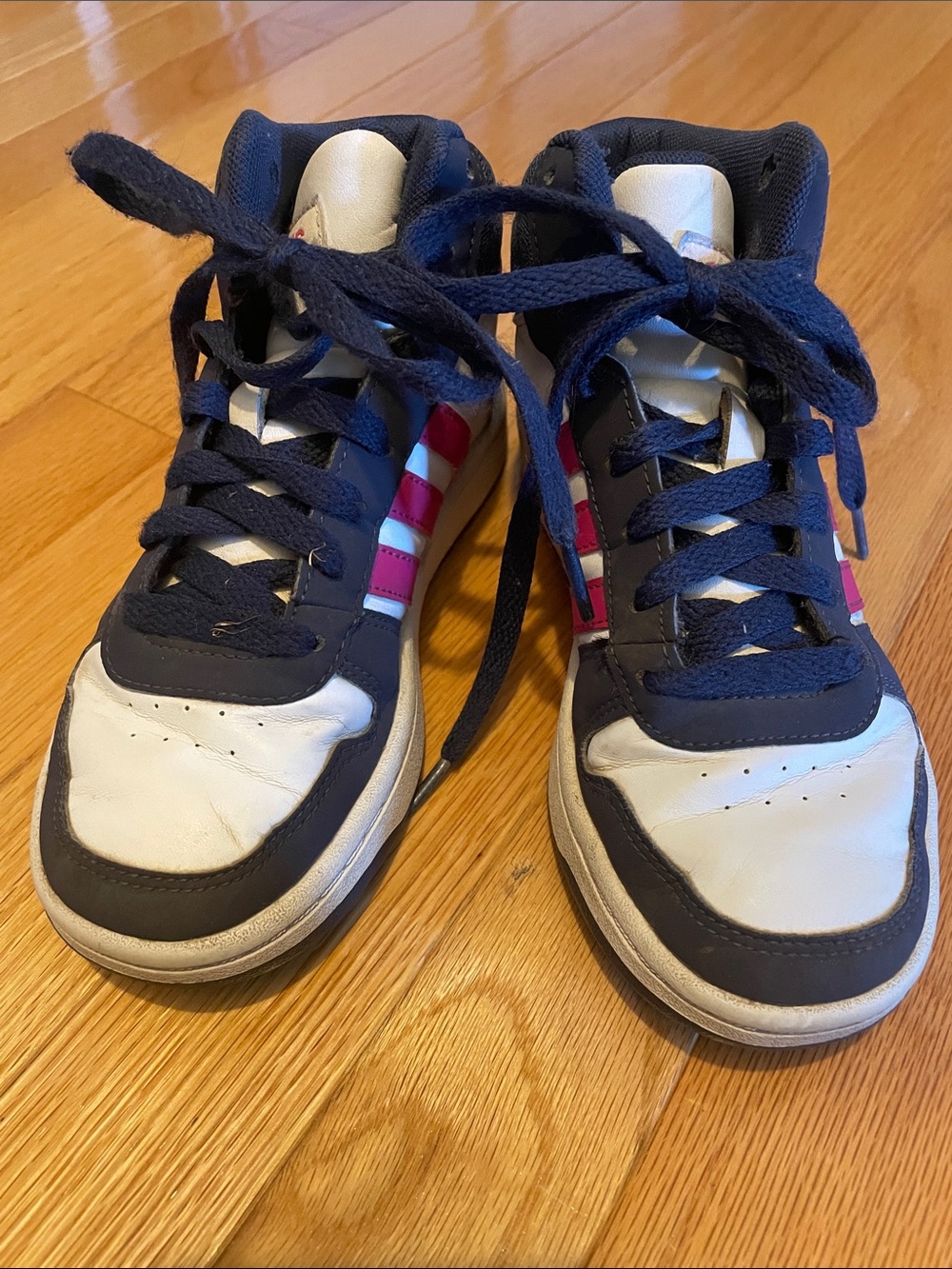 adidas Kids Navy, White & Pink High-Top Sneakers